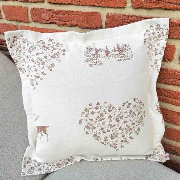 Kissenhülle Hirsch mit Herzen beige auf creme