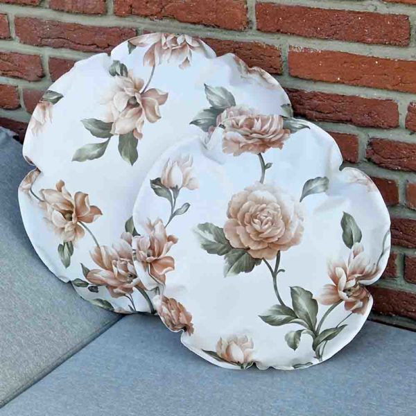 Rosenkissen Herbst Wachstuch- / Outdoorkissen beige rund