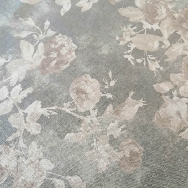 Tischdecke Leinenoptik mit Rosen in grau