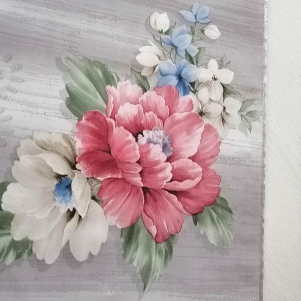 Blumenbouquet Tischdecke Ziernaht grau