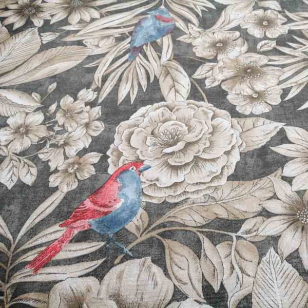 Meterware Beschichtete Baumwolle Vogelmotiv grau