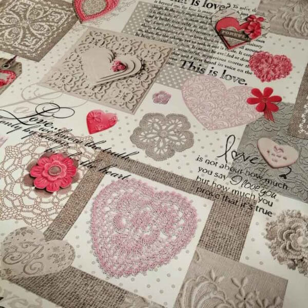 Wachstuch Tischdecke Shabby Chic - Rosa Herzen