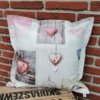 Kissen mit Herzen Shabby Chic aus Wachstuch 50x50cm