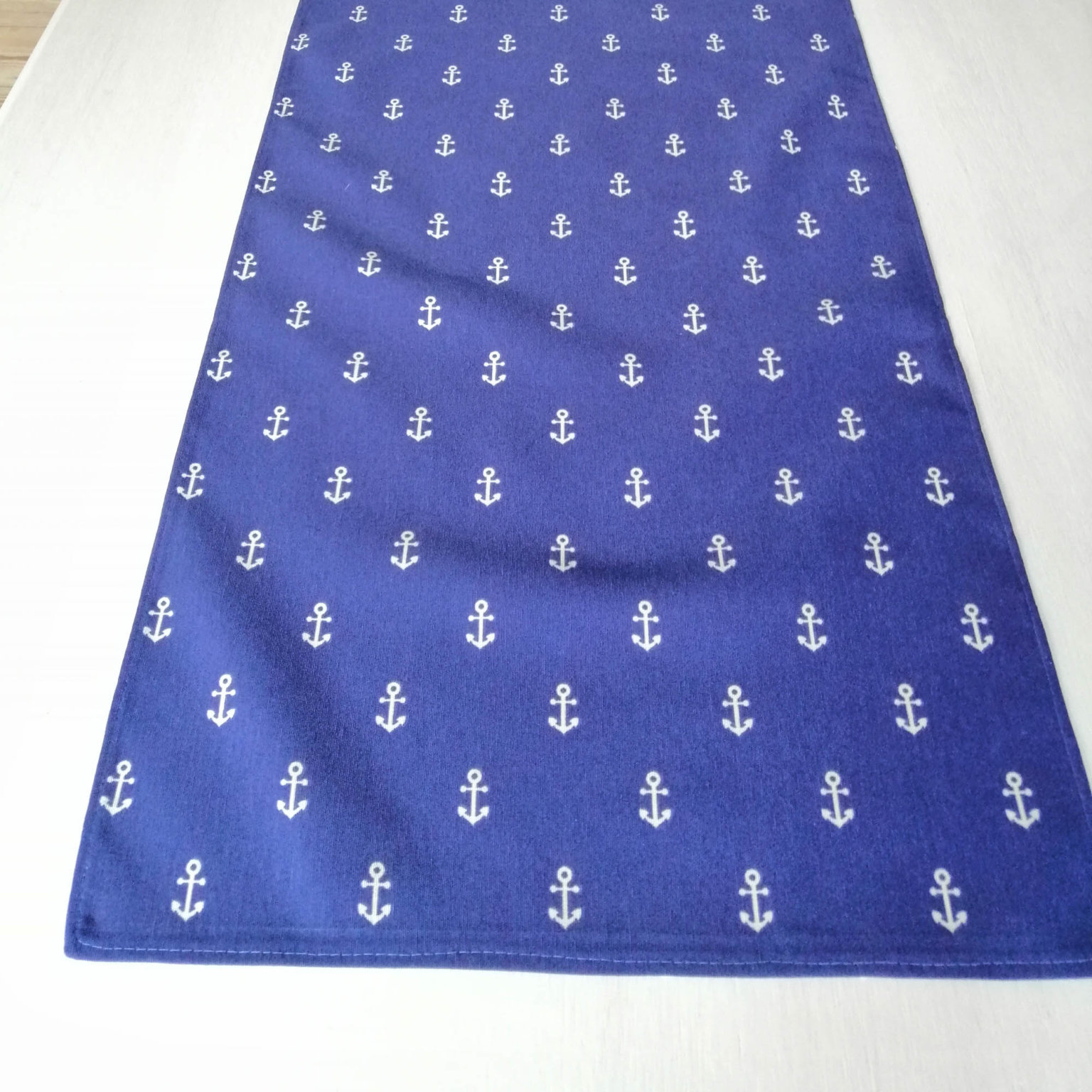 Tischläufer Maritim blau mit weißen Anker - Schöne Tischdeko in der Wohnung_ebay_