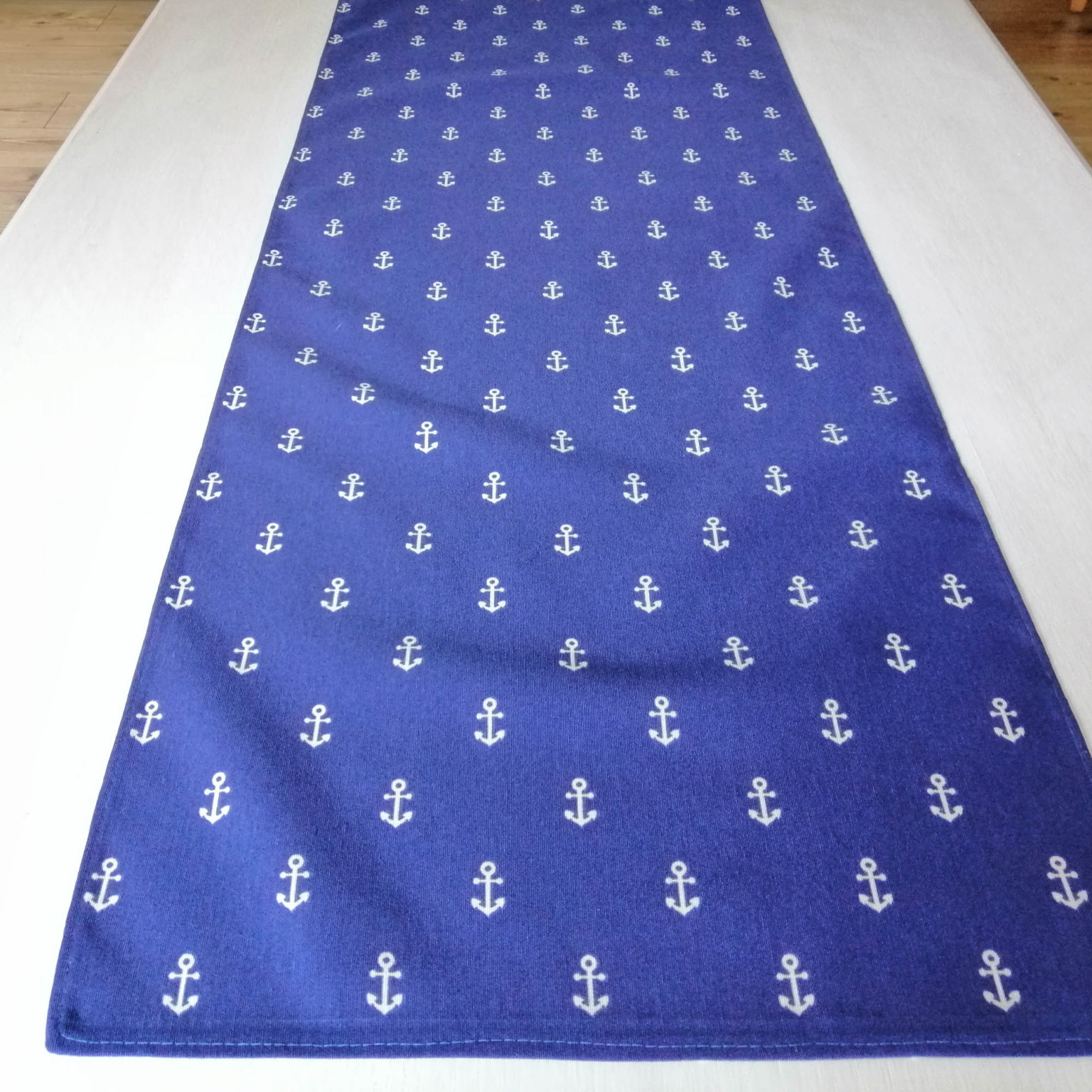 Tischläufer Maritim blau mit weißen Anker - Schöne Tischdeko in der Wohnung_ebay_