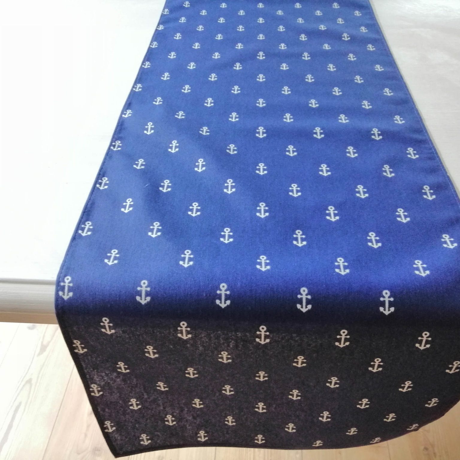 Tischläufer Maritim blau mit weißen Anker - Schöne Tischdeko in der Wohnung_ebay_