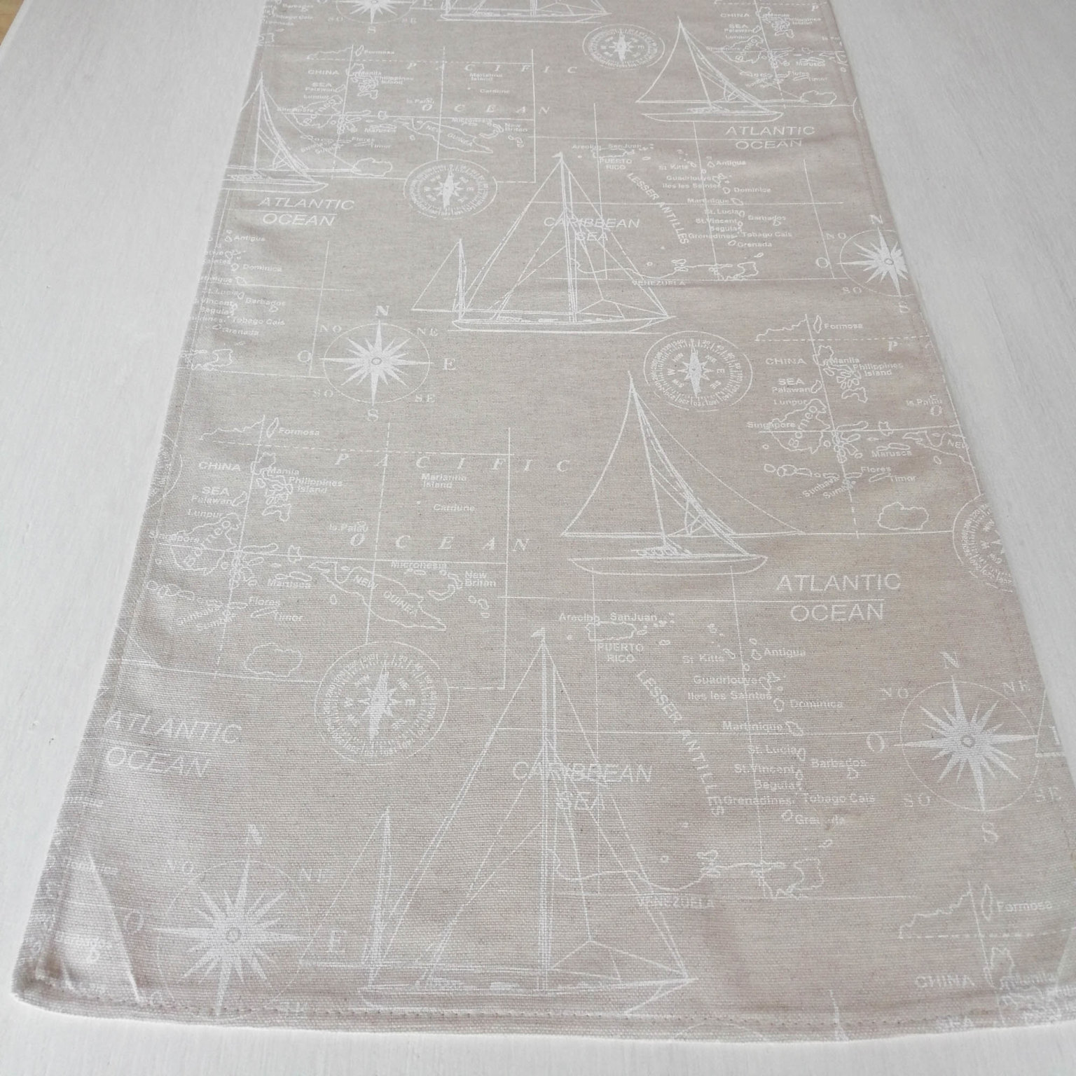 Tischläufer beige & weißen Muster - Maritimes Motiv für die Deko im Haus