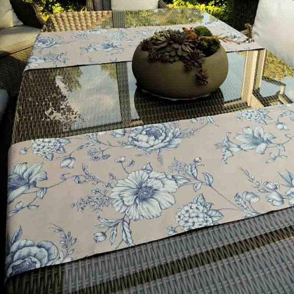 Tischläufer Mit Blumenmuster – 3 Stück, Kunststoff, 35,6 X 274,4 Cm, Blau, Einweg, Für Party
