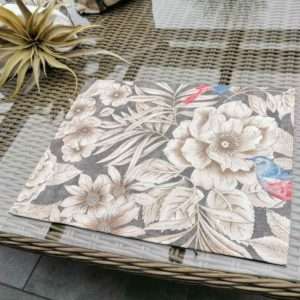 Platzdeckchen abwaschbar mit Vogelmotiv grau
