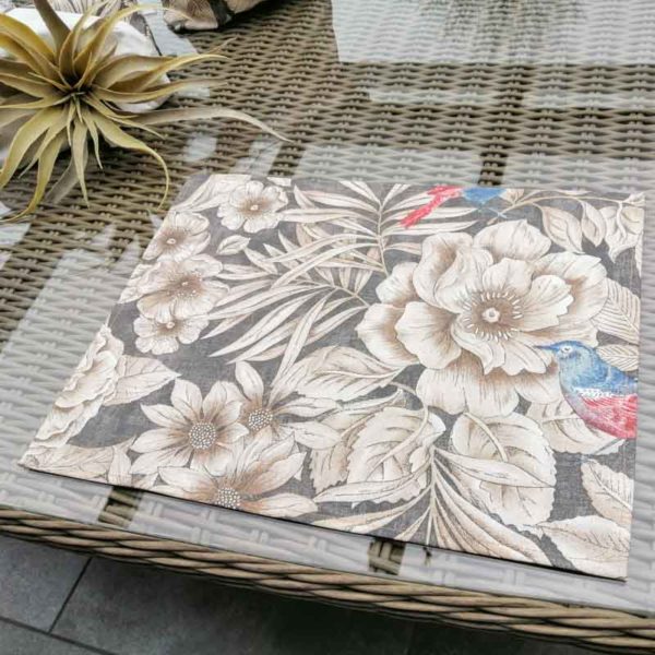 Platzdeckchen abwaschbar mit Vogelmotiv grau