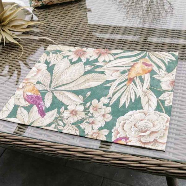 Platzdeckchen abwaschbar mit Vogelmotiv grün