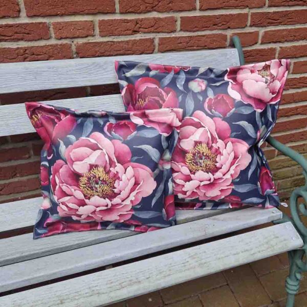 Kissen Pfingstrose (Peonies) blau