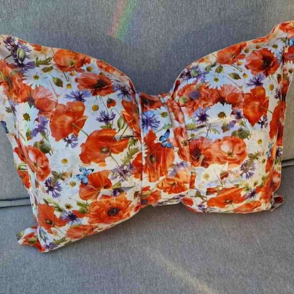 Schleifenkissen aus Wachstuch - Mohn